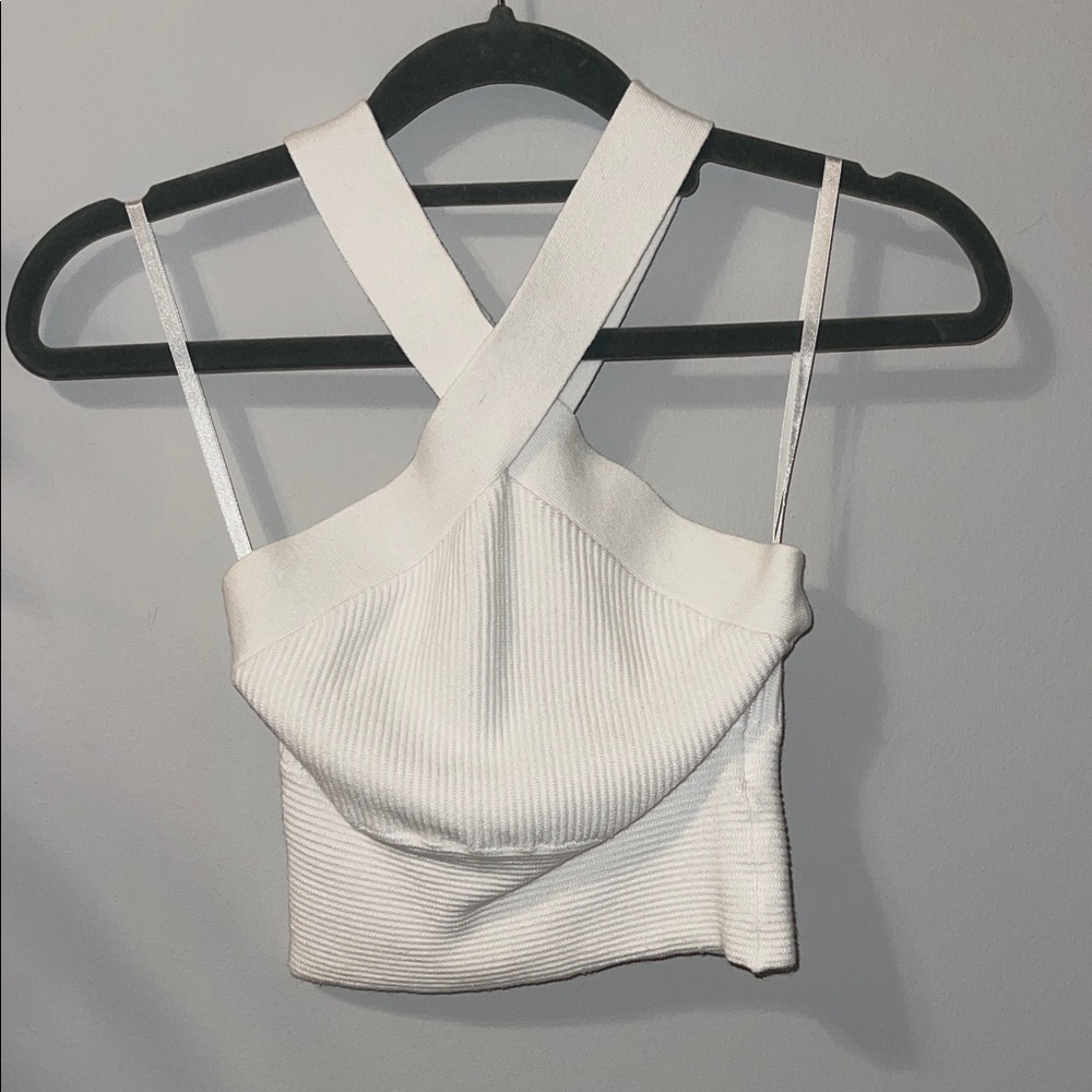 Abercrombie & Fitch White Cross-Neck Ribbed Top